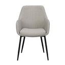 Grå matstol med armstöd och svarta ben i modern design, framifrån