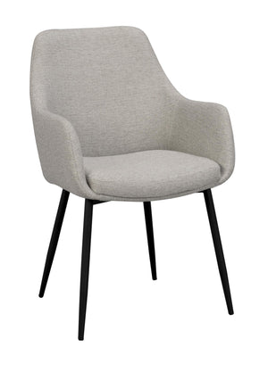 Grå matstol med armstöd och svarta ben i modern skandinavisk design