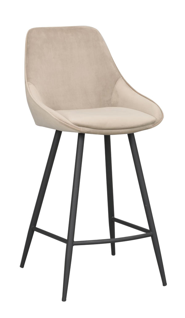 Beige barstol med hög rygg och svarta metallben i modern skandinavisk design