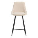 Beige barstol med hög rygg och svarta metallben, modern design i teddy-tyg