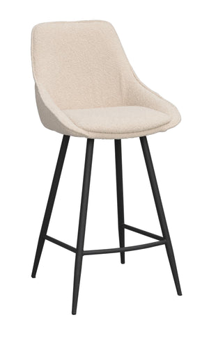 Barstol med beige tygklädsel och svarta metallben i modern design