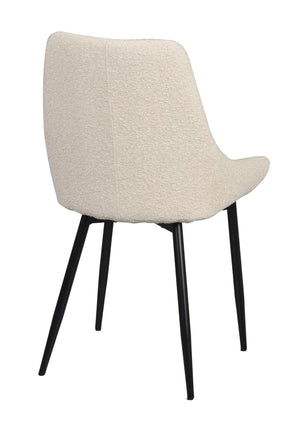 Beige matstol med svarta ben i modern design, bakifrån fotograferad mot vit bakgrund