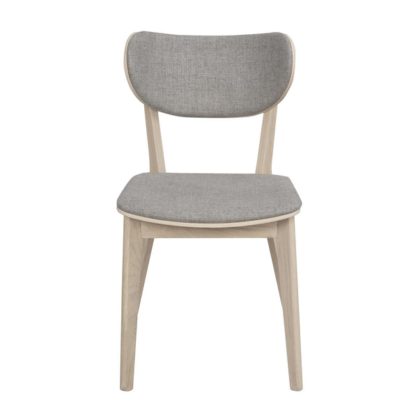 Stol med grå klädsel och ljust trä, modern design med stoppad sits och ryggstöd