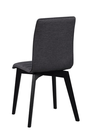 Svart stoppad matstol med träben, sedd bakifrån mot vit bakgrund