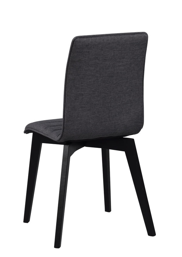 Svart stoppad matstol med träben, sedd bakifrån mot vit bakgrund