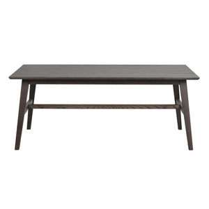 Grått träbord med raka ben och tvärslå i modern skandinavisk design