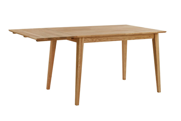 Ljust matbord i ek med utdragsskiva och fyra konande ben i skandinavisk design