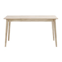 Ljust trä matbord med raka ben och rektangulär bordsskiva i skandinavisk design