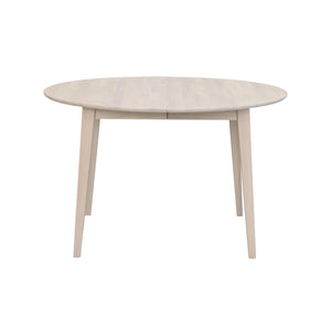 Runt matbord i ljust trä med fyra ben och minimalistisk skandinavisk design