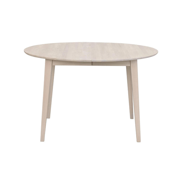 Runt matbord i ljust trä med fyra ben och minimalistisk skandinavisk design