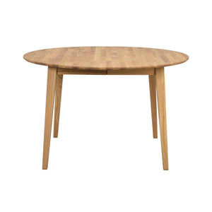 Runt matbord i ek med utdragsskiva och fyra ben i skandinavisk design