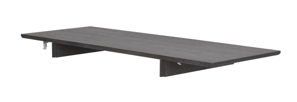 Grå väggmonterad hylla i trä med minimalistisk design och två dolda fästen