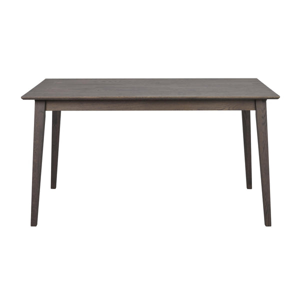 Grått matbord i trä med raka ben och rektangulär bordsskiva i modern skandinavisk design