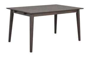 Grått matbord i trä med fyra ben och rektangulär bordsskiva i modern skandinavisk design