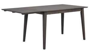 Grått matbord i trä med utdragbar skiva och fyra snedställda ben