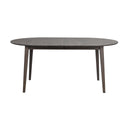 Oval matbord i grått trä med utdragsfunktion och fyra ben i skandinavisk design