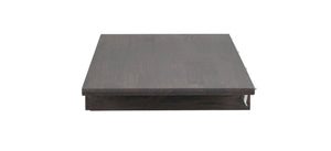 Mörkgrå träbordsskiva i ek med synlig ådringsstruktur, visad från sidan mot vit bakgrund