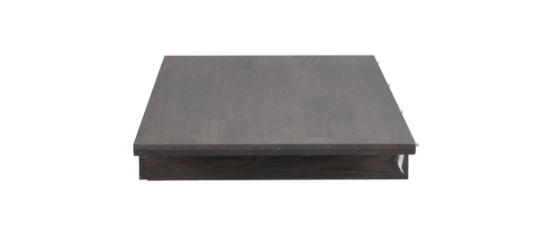 Mörkgrå träbordsskiva i ek med synlig ådringsstruktur, visad från sidan mot vit bakgrund