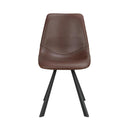 Brun läder matstol med svarta metallben i modern design, frontvy