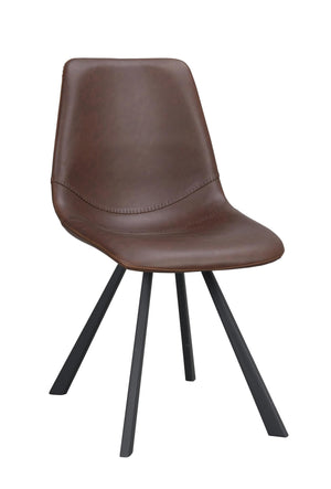 Brun läder-look stol med svarta träben i modern skandinavisk design