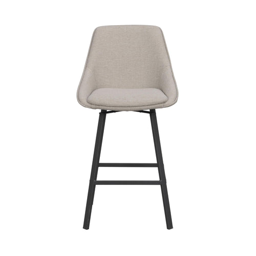 Barstol med beige stoppad sits och rygg, svarta metallben, modern design för kök eller bar