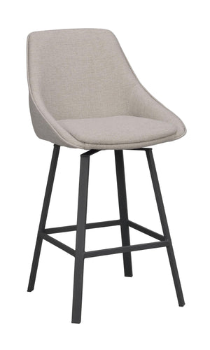 Barstol med beige klädsel och svarta metallben, modern design med ergonomisk rygg