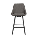 Grå barstol med sits i konstläder och svarta metallben, modern design med ryggstöd och armstöd