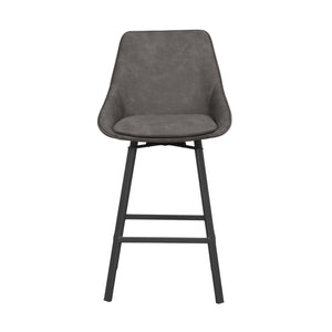 Grå barstol med sits i konstläder och svarta metallben, modern design med ryggstöd och armstöd