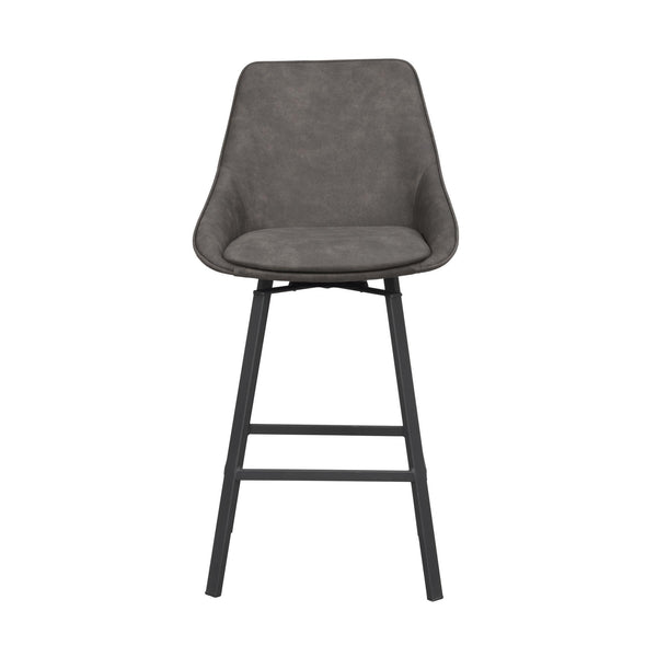 Grå barstol med sits i konstläder och svarta metallben, modern design med ryggstöd och armstöd