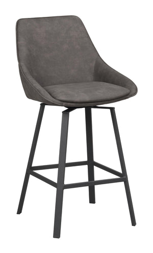 Grå barstol med hög rygg och svarta metallben, modern design med stoppad sits