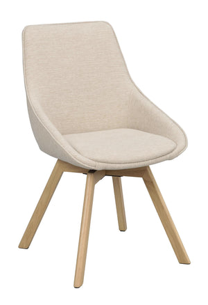 Beige matstol med träben i ekfärg och stoppad sits, modern skandinavisk design