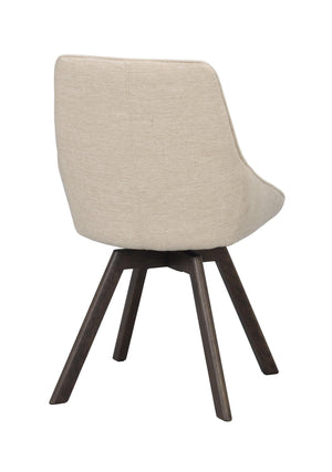 Beige stol med mörka träben, bakifrån sedd med modern design och svängbar funktion