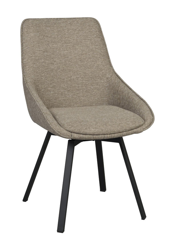 Grå stoppad matstol med svarta ben i modern design