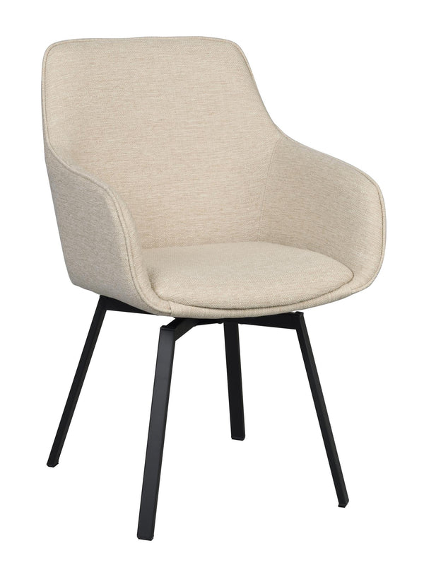 Beige matstol med armstöd och svarta ben i modern design