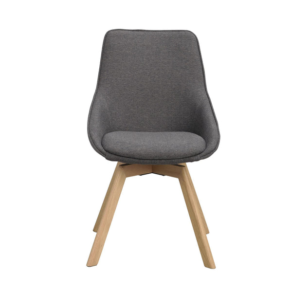 Grå matstol med träben i ek, skandinavisk design med stoppad sits och rygg