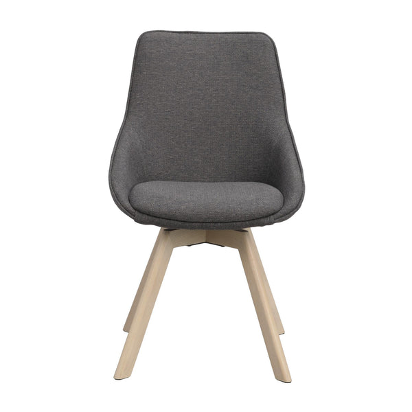 Grå matstol med träben i ljust trä, modern skandinavisk design med stoppad sits och rygg