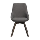 Grå matstol med träben i mörkbrun färg, modern design med stoppad sits och rygg