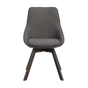 Grå matstol med träben i mörkbrun färg, modern design med stoppad sits och rygg