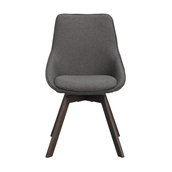 Grå matstol med träben i mörkbrun färg, modern design med stoppad sits och rygg