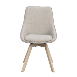 Beige stoppad matstol med träben i ljust trä, modern skandinavisk design