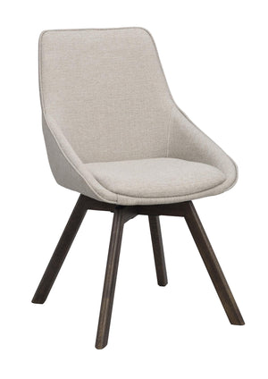 Moderna matstolsstol med beige tyg och mörka träben i skandinavisk design