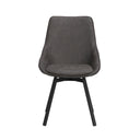 Grå matstol med svarta ben i modern skandinavisk design med mjuk klädd sits och rygg