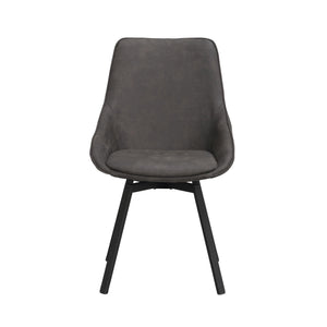 Grå matstol med svarta ben i modern skandinavisk design med mjuk klädd sits och rygg