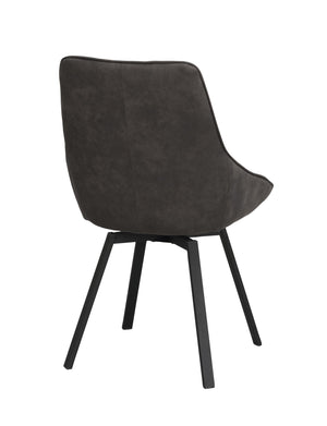 Grå matstol med svarta ben i trä, bakifrån sedd mot vit bakgrund