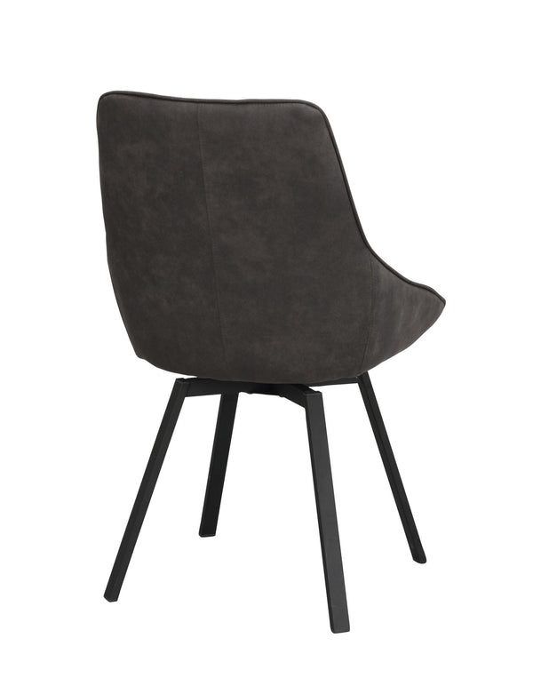 Grå matstol med svarta ben i trä, bakifrån sedd mot vit bakgrund