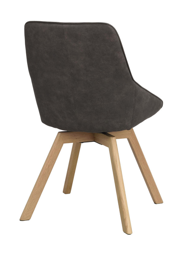 Grå matstol med träben i ek, modern design med stoppad sits och rygg