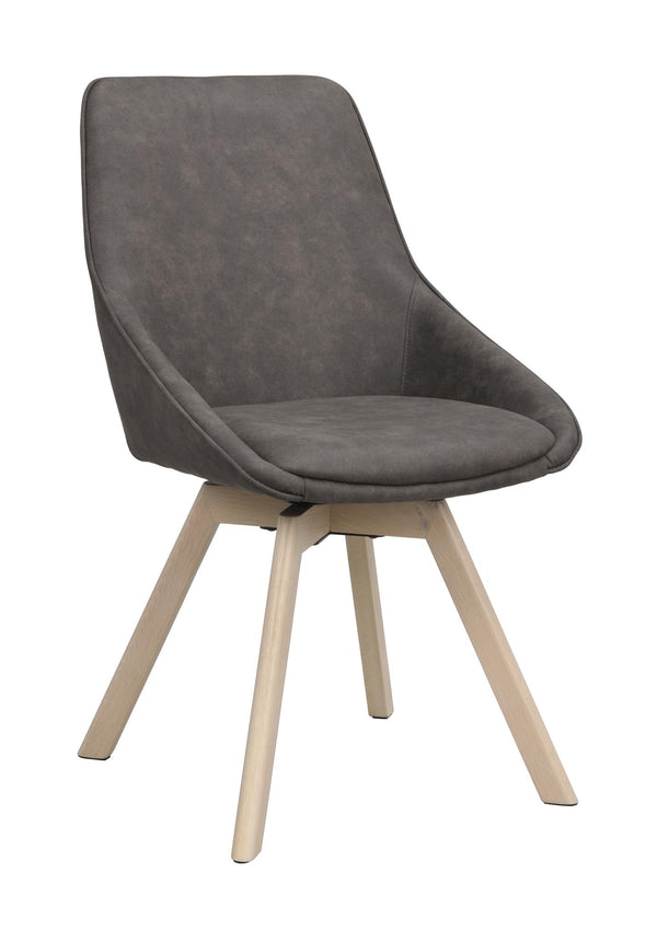 Grå matstol med hög rygg och ljusa träben i modern skandinavisk design