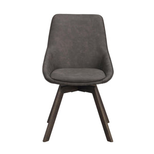 Grå matstol med svarta träben och svängbar sits i konstläder, modern skandinavisk design