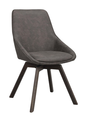 Grå matstol med svartbetsade träben och svängbar sits, modern design med mjuk klädd rygg