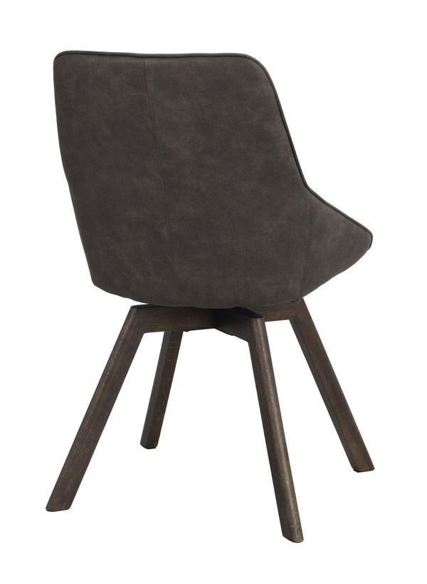 Grå matstol med träben i mörk ek, ryggvy av modern design med svängd rygg och fast sits